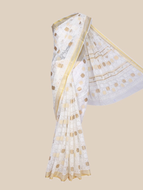 

The Chennai Silks Off White & Gold-Toned Woven Design Pure Cotton Chanderi Saree