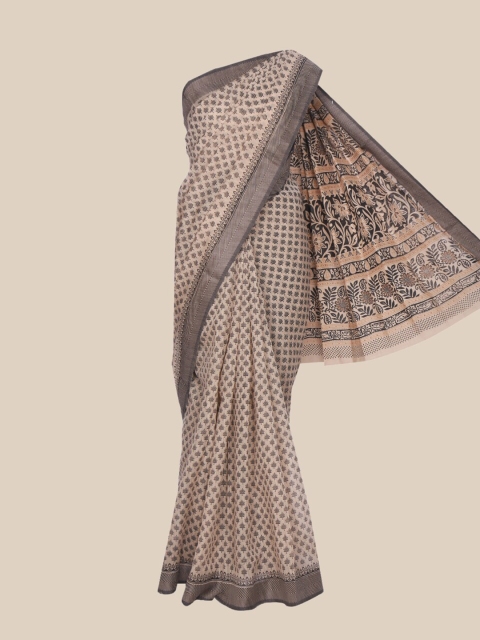 

The Chennai Silks Beige & Grey Ethnic Motifs Pure Cotton Chanderi Saree