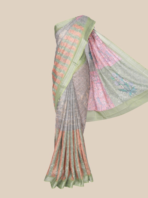 

The Chennai Silks Grey & Pink Printed Linen Blend Saree