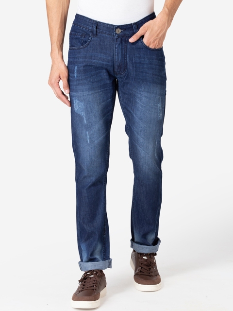 

Allen Cooper Men Navy Blue Slim Fit Low Distress Light Fade Stretchable Jeans