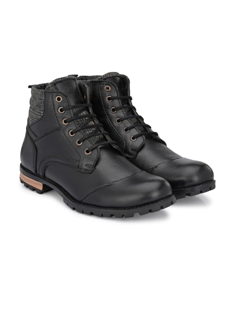 

The Roadster Lifestyle Co Men Black Mid-Top Leather Flat Boots