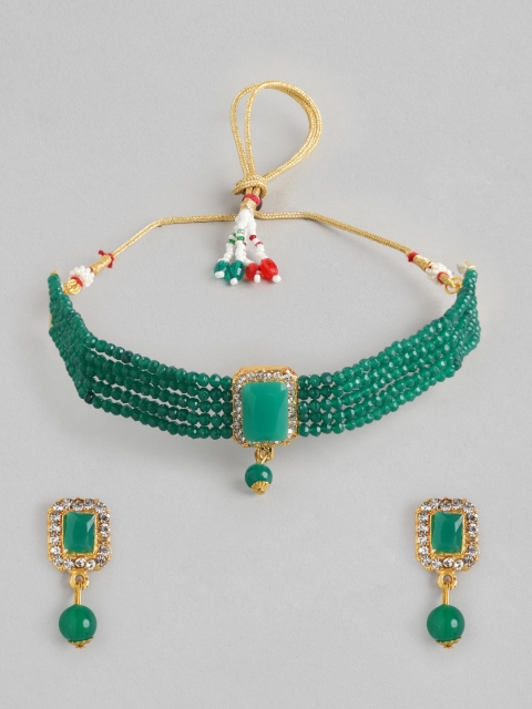 

Anouk Gold-Toned Green Stone Studded & Beaded Choker set
