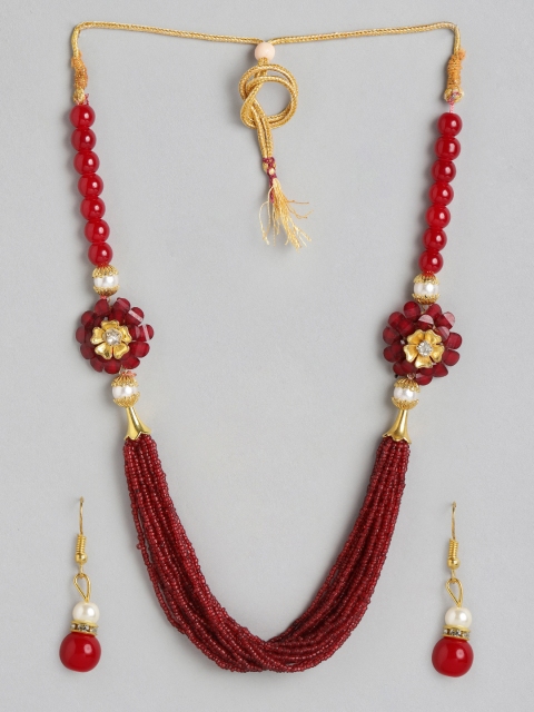 

Anouk Maroon Gold-Plated Beaded & Stone-Studded Jewellery Set