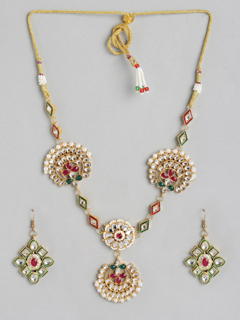 

Anouk Red & Green Gold-Plated Kundan-Studded Beaded Jewellery Set