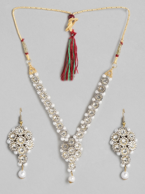 

Anouk Off-White Silver-Plated Stoned Studded & Beaded Jewellery Set
