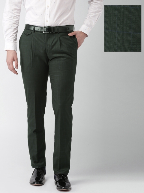 

INVICTUS Men Green Checked Slim Fit Formal Trousers