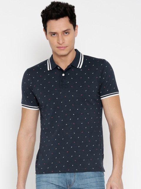 

Flying Machine Men Navy Blue Printed Polo T-Shirt