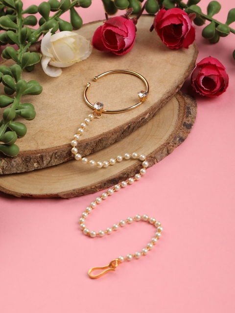 

AccessHer Women Gold-Plated American Diamond-Studded Chained Non Piercing Nose Ring