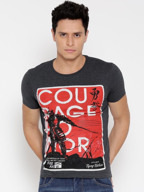 

Flying Machine Men Charcoal Grey Printed T-Shirt