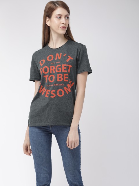 

Flying Machine Men Charcoal Grey Printed T-shirt