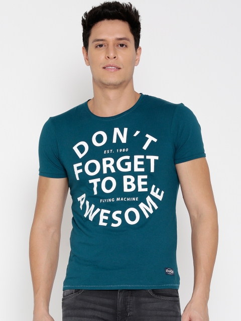 

Flying Machine Men Blue Printed Round Neck T-shirt