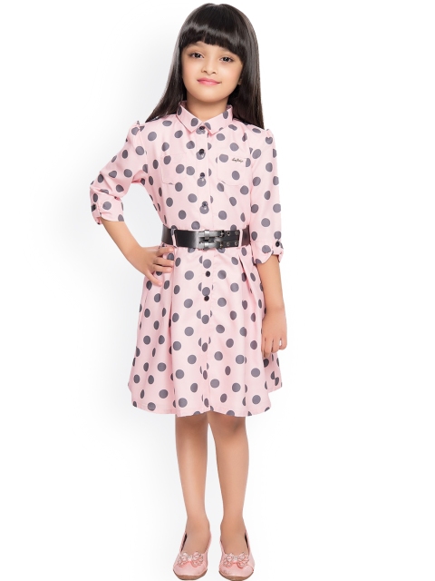 

Tiny Baby Peach-Coloured & Grey Georgette Shirt Dress