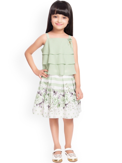 

Tiny Baby Green & Purple Floral Layered Georgette A-Line Dress