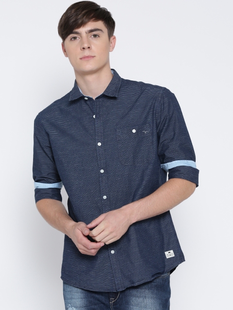 

Flying Machine Men Navy Blue Regular Fit Striped Casual Shirt