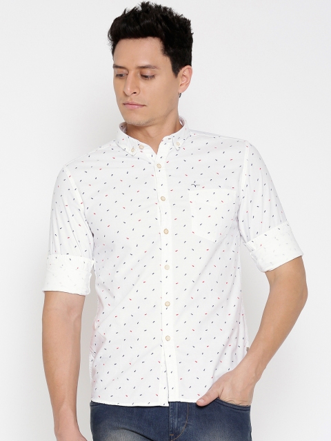 

Flying Machine Men White Printed Casual Shirt