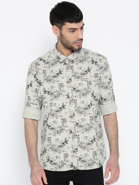 

Flying Machine Men Grey Printed Casual Shirt