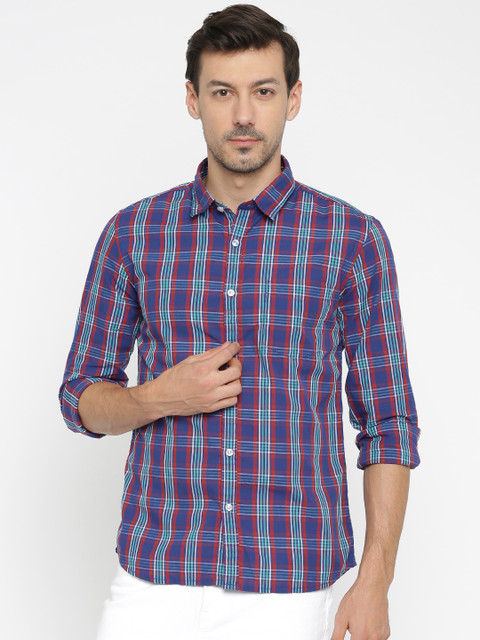 

Flying Machine Men Blue & Red Checked Casual Shirt