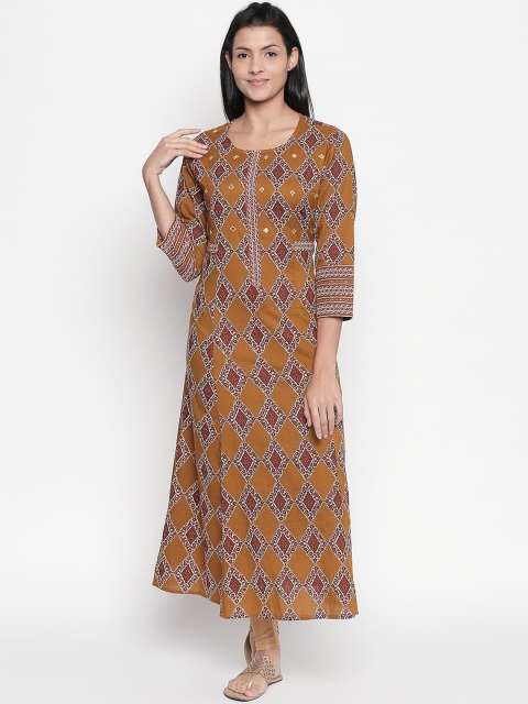 

RANGMANCH BY PANTALOONS Women Mustard Yellow Ethnic Motifs Printed Kurta