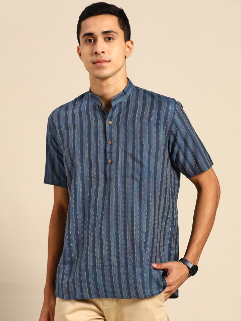 

RAJUBHAI HARGOVINDAS Men Blue Striped Kurta