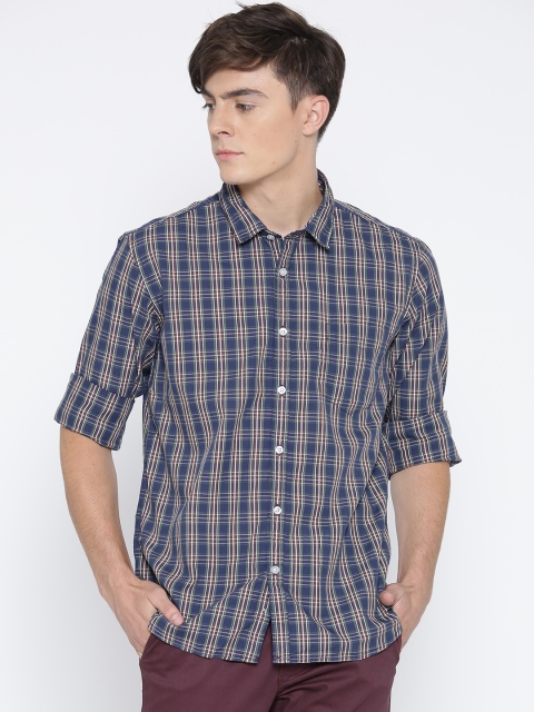 

Flying Machine Men Navy Blue Checked Casual Shirt
