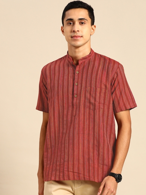 

RAJUBHAI HARGOVINDAS Men Maroon Striped Kurta