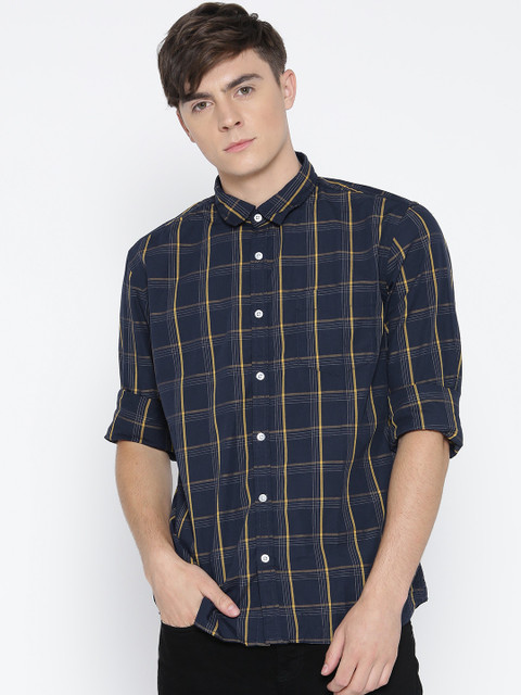 

Flying Machine Navy Blue Checked Casual Shirt