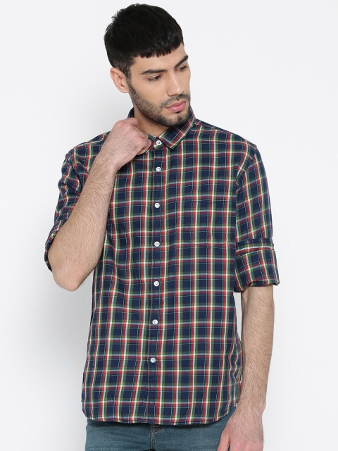 

Flying Machine Men Navy & Green Checked Casual Shirt, Navy blue