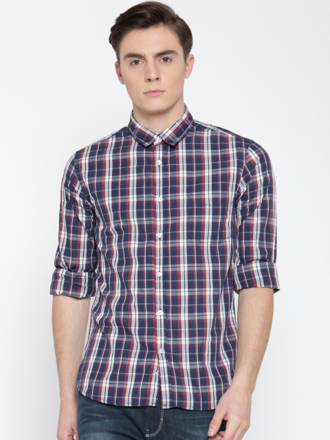 

Flying Machine Men Navy Blue Checked Casual Shirt