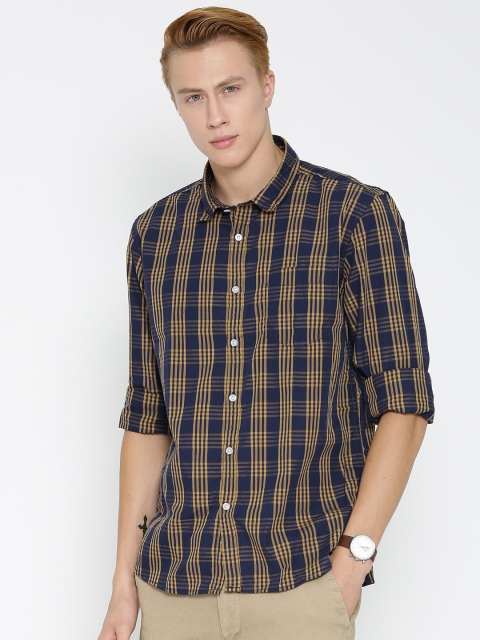 

Flying Machine Men Navy Blue Checked Casual Shirt
