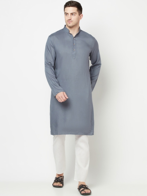 

Purple State Men Grey Solid Regular Kurta