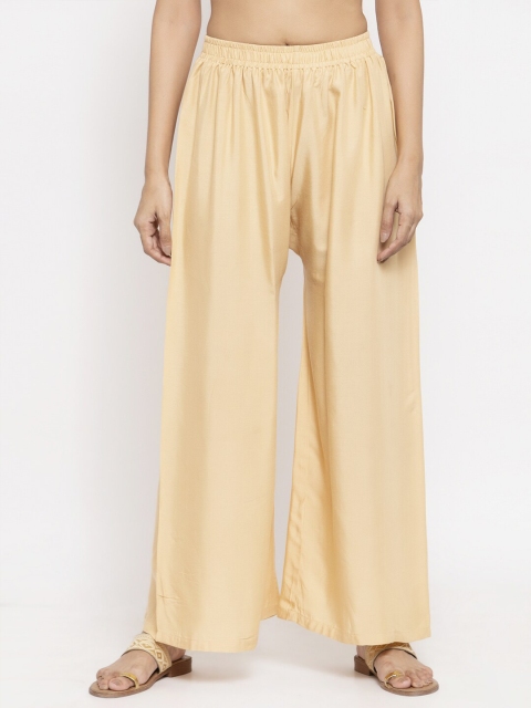 

NEUDIS Women Beige Flared Wide Leg Palazzos