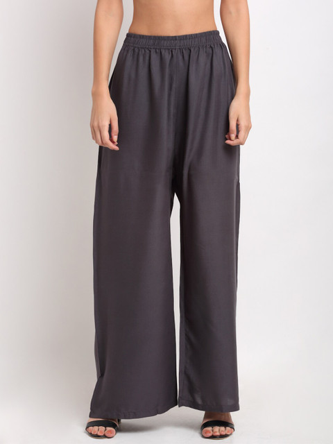 

NEUDIS Women Grey Ethnic Flared Wide Leg Palazzos