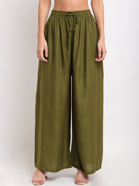 

NEUDIS Women Olive Green Ethnic Flared Wide Leg Palazzos