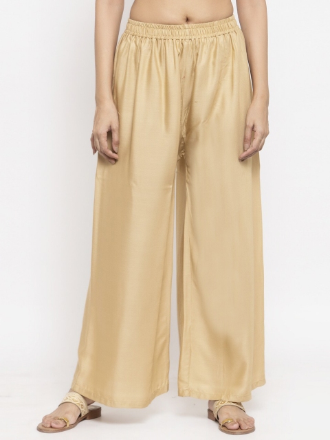 

NEUDIS Women Beige Ethnic Flared Wide Leg Palazzos