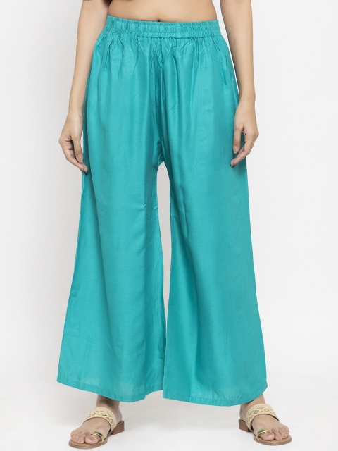 

NEUDIS Women Teal Ethnic Flared Wide Leg Palazzos