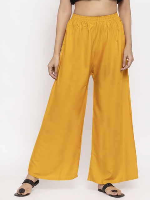 

NEUDIS Women Yellow Ethnic Flared Wide Leg Palazzos