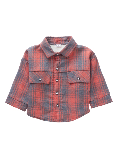 

SteezMe Boys Grey & Red Tartan Checked Embroidered Shirt