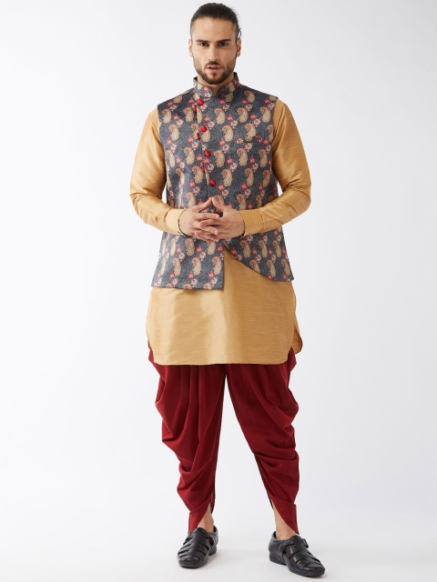 

VASTRAMAY Men Rose Gold & Grey Layered Kurta with Patiala & Jacket