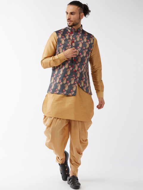 

VASTRAMAY Men Rose Gold Ethnic Motifs Kurta with Dhoti Pants & Jacket