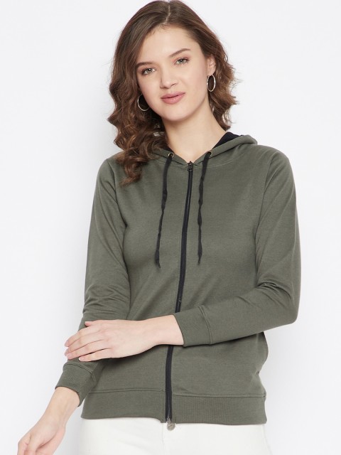 

Rodzen Women Olive Green Hooded Sweatshirt