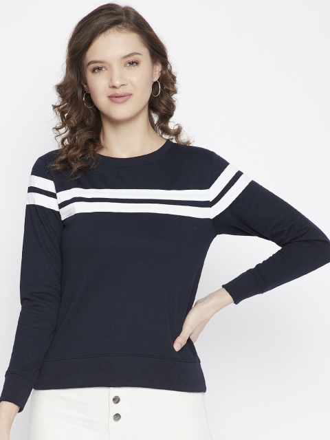 

Rodzen Women Navy Blue Striped Sweatshirt