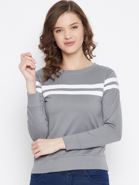 

Rodzen Women Grey Striped Sweatshirt