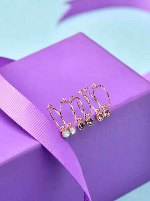 

Accessorize Rose Gold Set Of 3 Circular Gems Drop Hoop Earrings