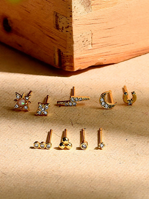 

Accessorize Women Gold-Toned Set Of 5 Geometric Studs Earrings