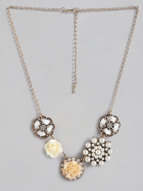 

Anouk White & Peach-Coloured Gold-Plated Stone-Studded & Beaded Necklace