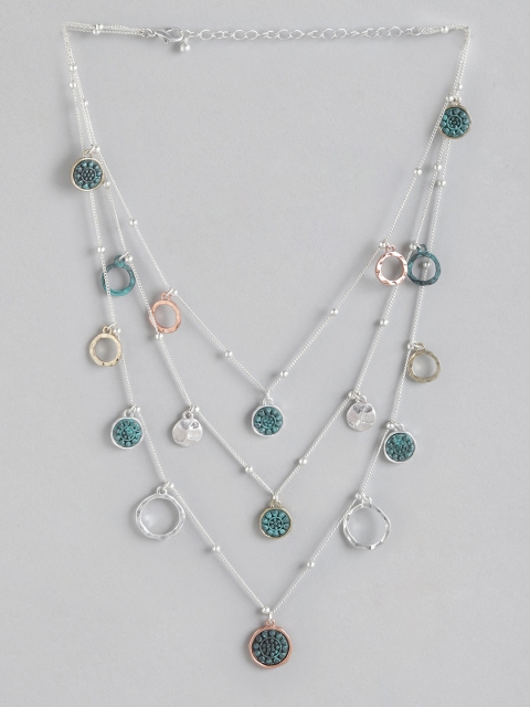 

Anouk Teal Green Silver-Plated Beaded Layered Necklace