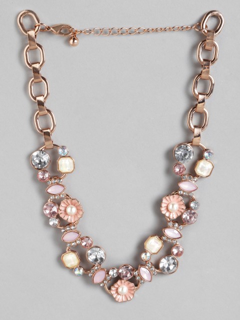 

Anouk Pink Rose Gold-Plated Stone-Studded Beaded Enamelled Necklace
