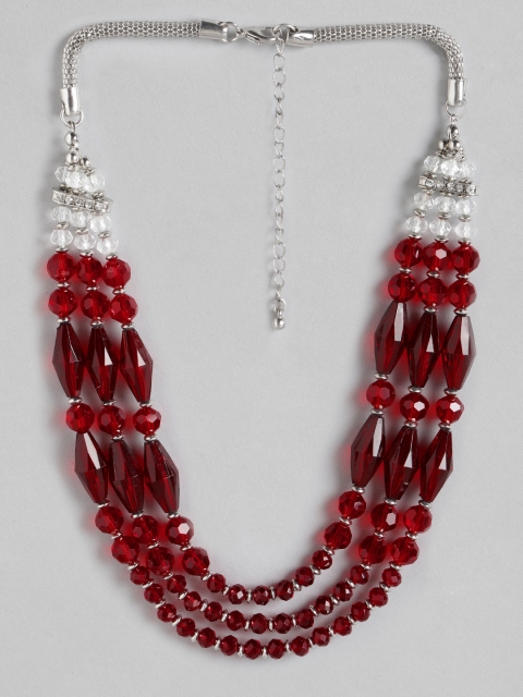 

Anouk Maroon Silver-Plated Beaded Layered Statement Necklace