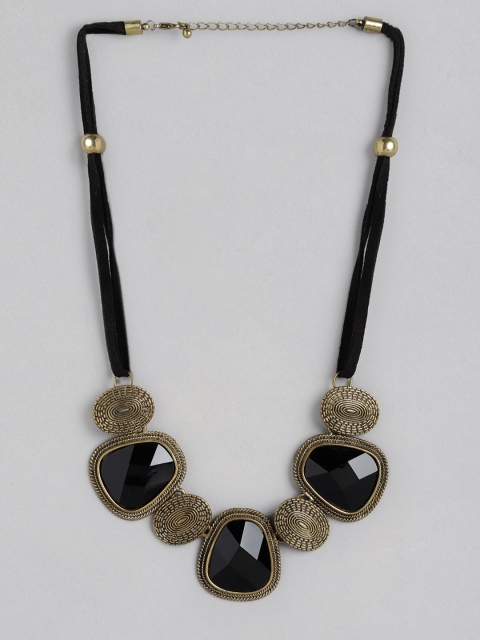 

Anouk Antique Black Gold-Plated Textured & Stone-Studded Antique Necklace