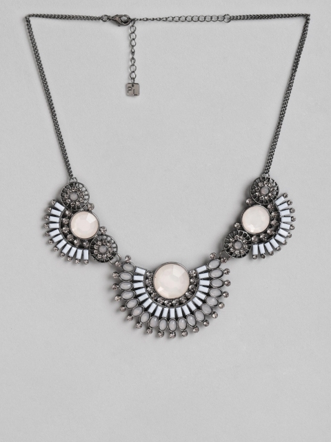 

Anouk Light Blue & Gunmetal-Toned Silver-Plated Stone-Studded Necklace